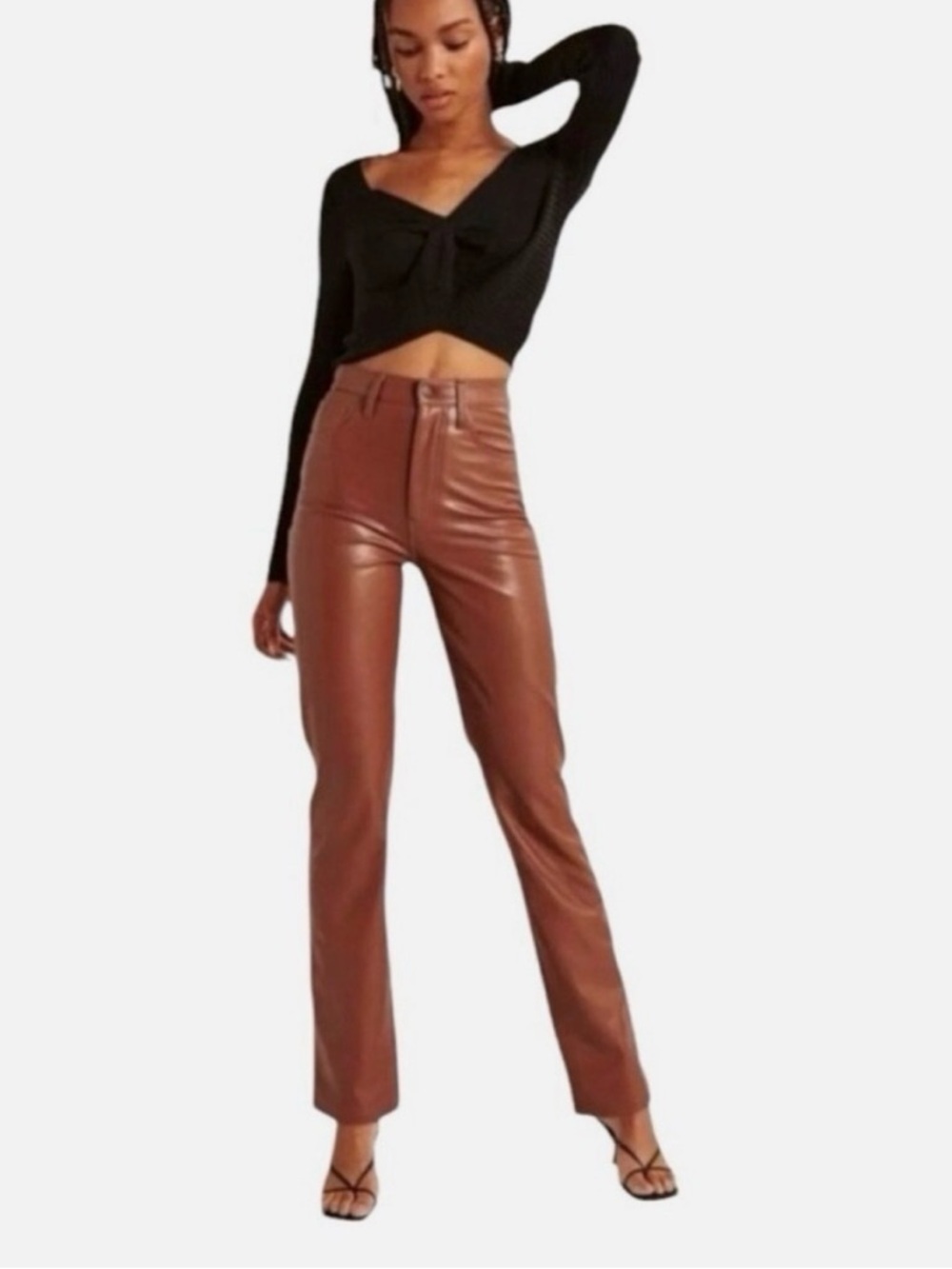 Abercrombie & Fitch Vegan
Leather 90s Straight Ultra High
Rise Pants Brown Sz 26